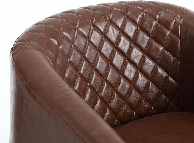 Modern Swivel Rocker Accent Chair Armchair Round Swivel Barrel Chair 360° Rotating and Glide Back and Forth Brown PU Leather