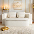 75'' Corduroy Foldable Full Size Boneless Couch Bed 2-in-1 Convertible Sleeper Compression Loveseat Sofa with Pillow No Assembly Memory Foam Floor Folding Couch for Living Room (Beige) | 2-in-1 Pi