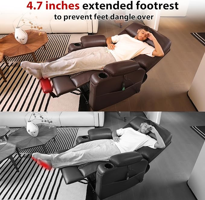 EONIX Wide Single Motor Power Lift Recliner Chair for Elderly 400lbs Heavy Duty Oversized Lift Chair with Heat and Massage Lift Recliner Chair Dark Brown