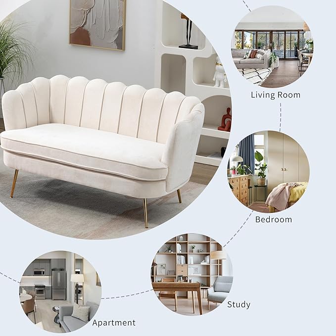 59 Modern Chenille Loveseat Couch Small Sofa with Gold Metal Legs2-Seater Upholstered Mini Sofa Couches for Small SpaceLiving Room Bedroom Office Dorm Studio Apartment (Beige)