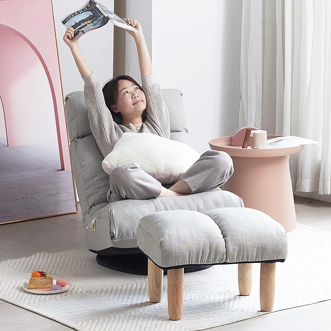 3-Position Adjustable Floor Chair for Living Room Bedroom Gray