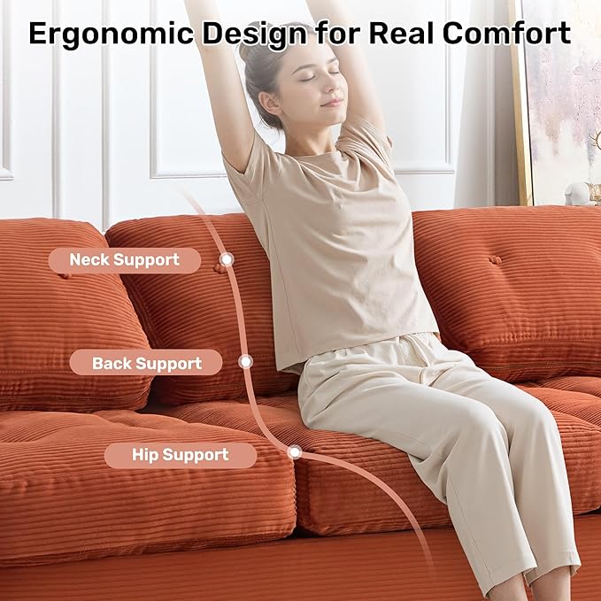 Convertible Sofa Bed3-Seater Boneless Couches for Living Room 2 in 1 Folding CouchFold Out Floor Couch with PillowsCloud Floor LoveseatFloor Futon Sleeper for Living Room Bedroom LoungeOrange