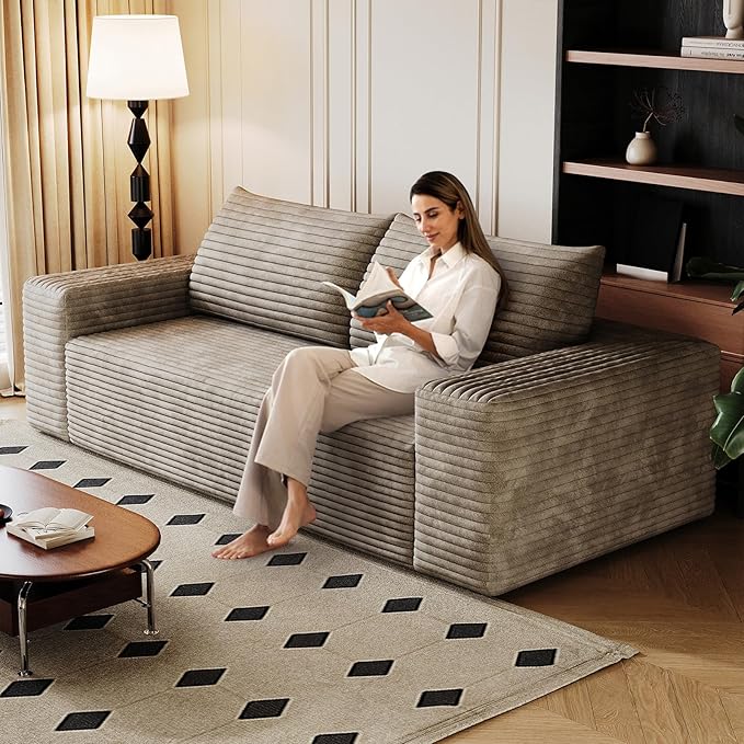 Boneless Sofa Compressed Sofa Couch in a Box Deep Seat Couch for Living Room Bedroom Conference Room Apartment Backrest Pillow No Assembly (Camel 71)