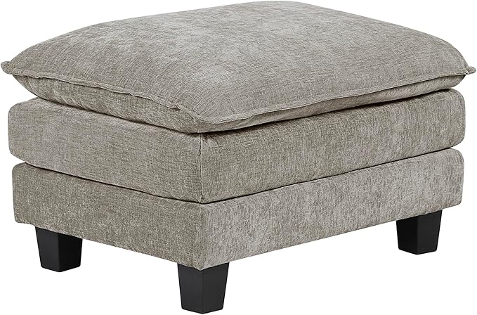 Lexicon Chenille Upholstered Rectangle Ottoman Foot Stool Black Faux Wood Feet Durable Frame Large Padded Modular Sectional Couch Add Ons for Living Room Bedroom Assembly Required Dark Pewter