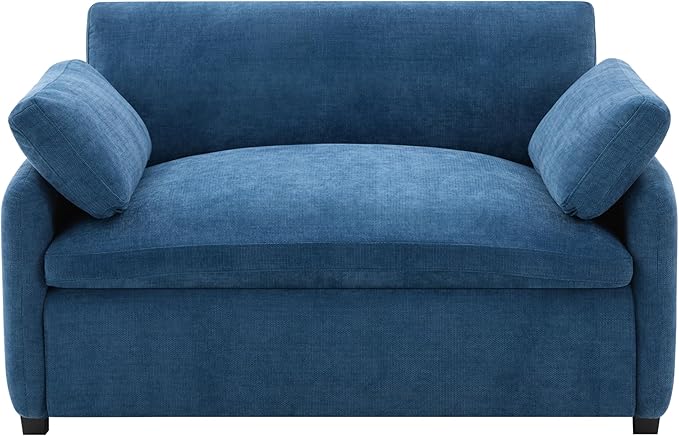 50 * 43 Oversized Single Sofa Chair Modern Chenille Upholstered Armchair Wide and Deep Seat Accent Chair with Two Throw Pillows Color Blocking Couch Lounge for Living Room (Blue/5)