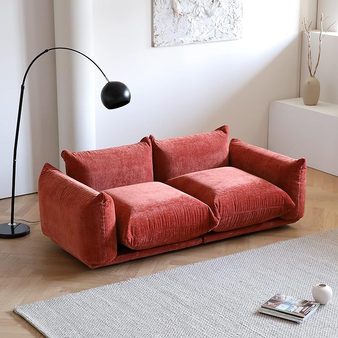 WJShome Modular Sectional Couch Lovesofa Convertible Sofa 77.16in Minimalist Modern Chenille Yarn 2 Seater Living Room Sofa Set for Office &amp House Red