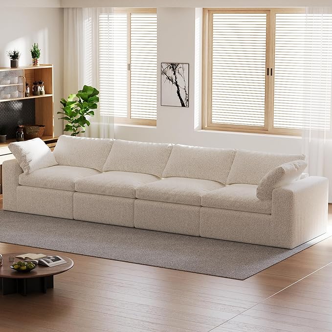 140’’ Oversized Boneless Couch for Living Room Cloud Couch Modular Sectional Free Combination with Washable Cushion Cover No Assembly Required White (4-Seat)
