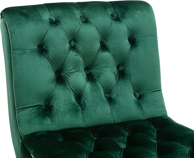 Yoluckea Modern Upholstered Accent Chair S-Shape Armless Lounge Chair for Bedroom Living Room Comfy Velvet Chaise Chairs with Button Tufted Back and Solid Wood Legs Green
