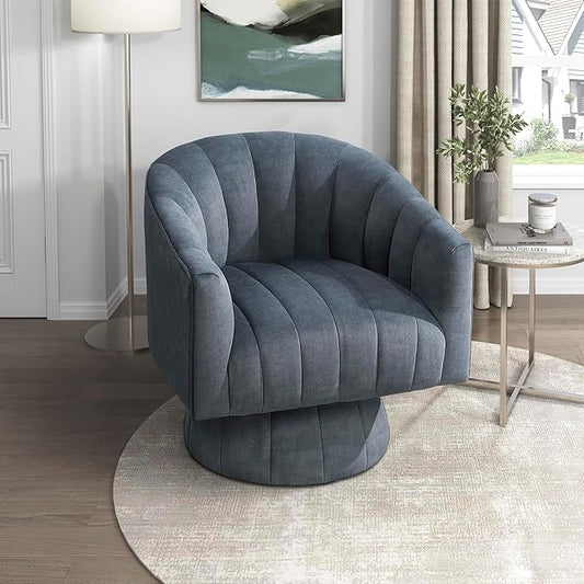 Lexicon Modern Swivel Accent Chair Velvet Fabric Upholstered Swivel Lounge Chair with Rounded Base and Channel Stitching for Living Room/Bedroom/Office Easy Assembly Dark Gray