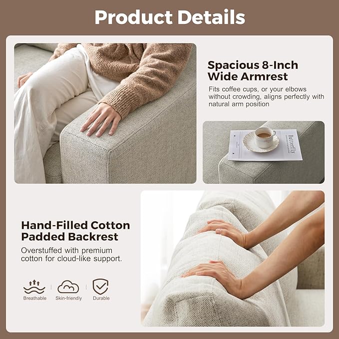 ABCASA 47 W Oversized Accent Chair Comfy Upholstered Sofa Chair with Large Seat and Wide Armrest Pet-Friendly Modern Lounge Armchair for Living Room/Apartment/Bedroom Premium Linen Oatmeal