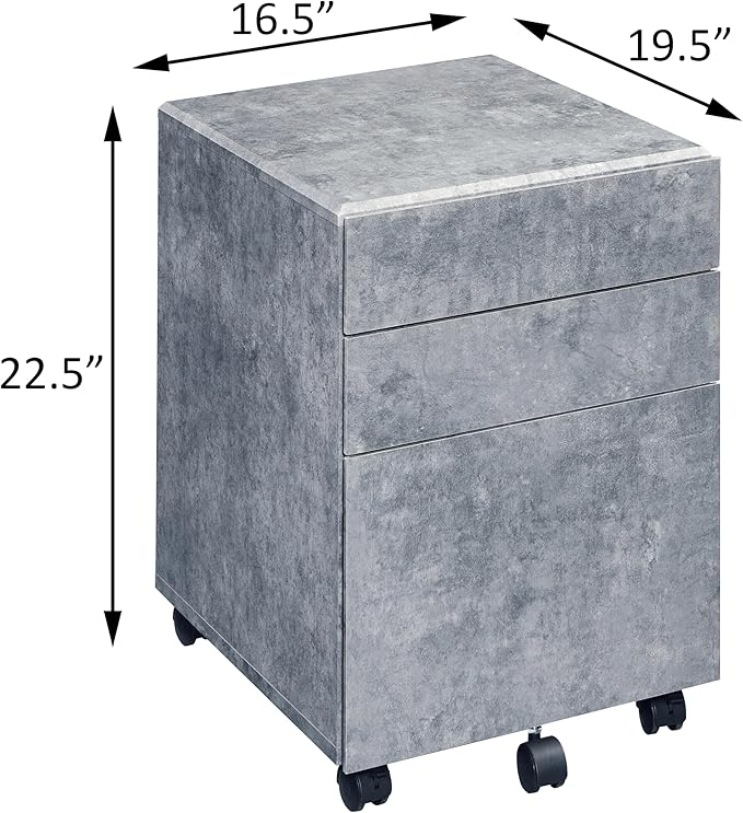 22.5 H Gray Mobile Filing Cabinet with 3 Drawers 5 Wheels Rectangular Wood Portable Filing Cabinet Traditional for Office Study Room