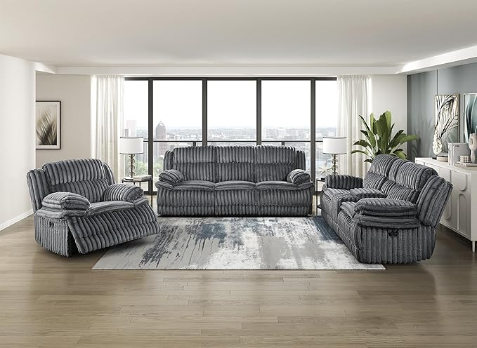 Lexicon Goodland Corduroy Dbl Rclng Love Seat with Center Console in Dark Gray