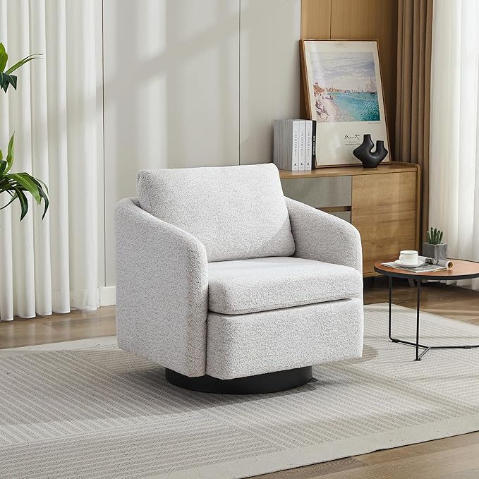 31.5 W Swivel Accent Chair and Comfy Round Accent Single Sofa Chair 360 Degree Club Chair Lounge Armchair for Living RoomBedroom.Nursery.Beige Chenille