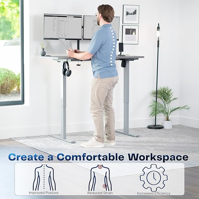 VIVO Electric 55 x 28 in Standing Desk Memory Height Adjustment 1B Series Holds 220 lbs One-Piece Dark Gray Top Gray Frame DESK-KIT-1G55G