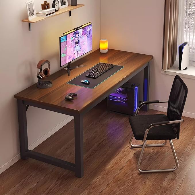 32/40/47” Heavy Duty Computer Desk Home Office Desk Metal Frame Study Writing Work Desk PC Laptop Table Easy Assembly(32in(80cm) Wood Color)