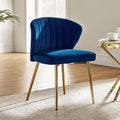 HULALA HOME Velvet Dining Chairs Modern Small Armless Accent Chair with Gold Metal Legs Living Room Upholstered Cute Side Chair Elegant Tufted Back Vanity Chair for Bedroom/Beauty Room-Navy