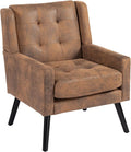 Mid-Century Modern Accent Chair Plush Suede Fabric with Button Tufted High Back &amp 5 Thick Cushion High Comfort Reading Chair for Living Room Bedroom Office (Brown)