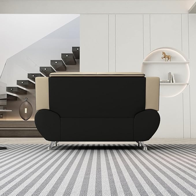 Michael Modern Faux Leather Upholstered Stainless Steel Legs Living Room Loveseat Black Camel