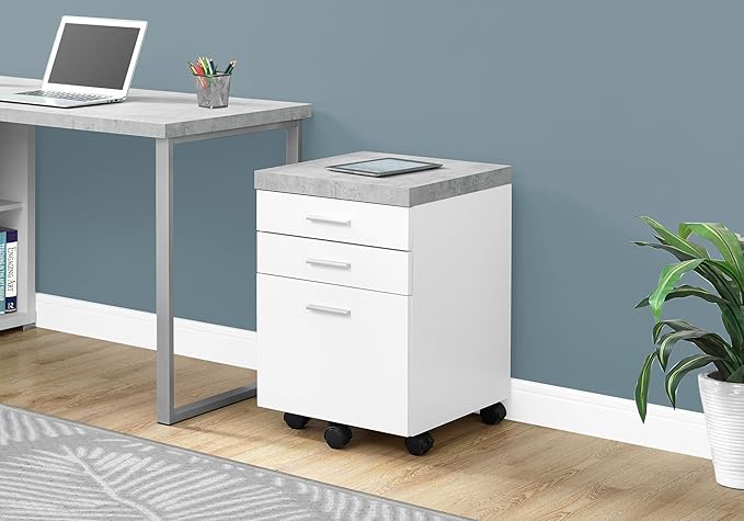 Modern White File Cabinet with Rolling Wheels - 3-Drawer Storage Printer Stand Office Desk Companion
