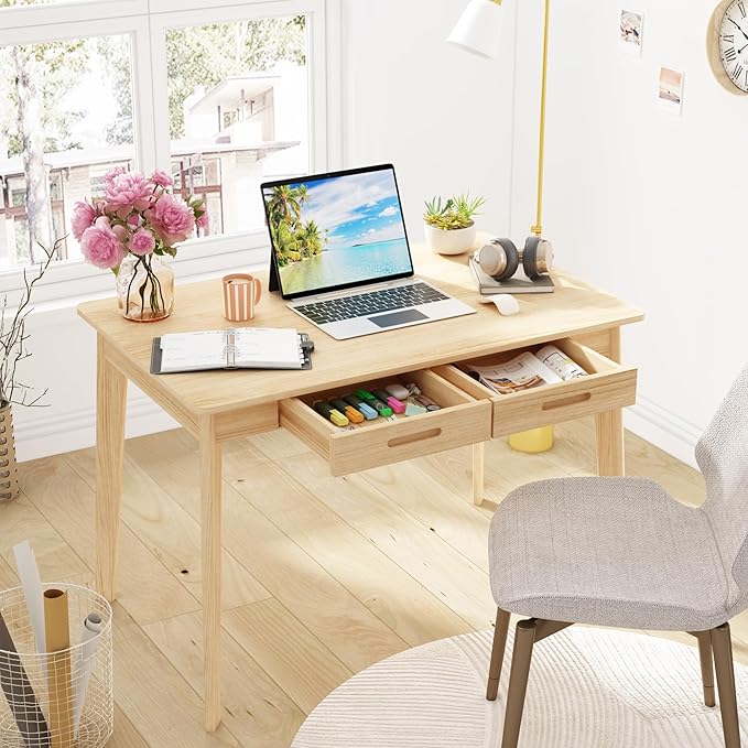 Home Office Computer Desk Coner Desk with 2 Drawers Study Writing Table for Home Office Study Wood Color (39.3 ”W x 23.6”D x 29.1”H)