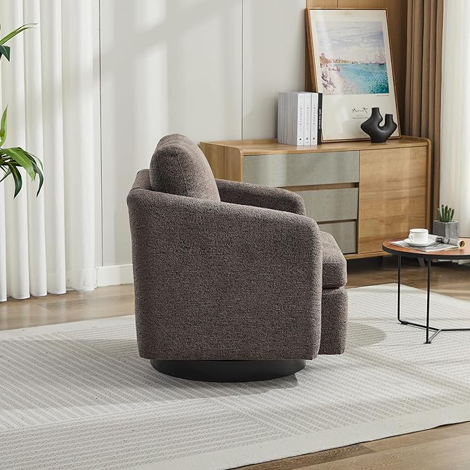 31.5 W Swivel Accent Chair and Comfy Round Accent Single Sofa Chair 360 Degree Club Chair Lounge Armchair for Living RoomBedroom.Nursery.Taupe Black Chenille YH621