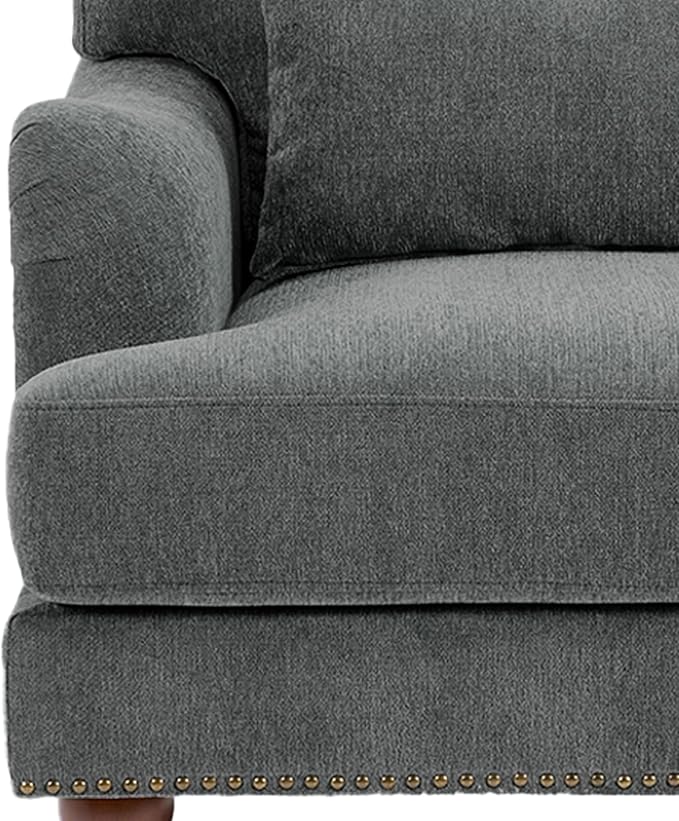 UIXE Accent Chairs Set of 2 Chenille Upholstered Armchair for Living Room Comfy Arm Chair Single Sofa Bedroom Retro Reading Seat with Solid Wood Legs - Gray