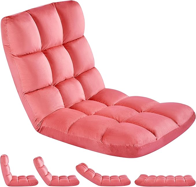 Yaheetech Floor Chair Meditation Chair with Back Support Gaming Floor Lounger with 14 Adjustable Position for Adult Pink
