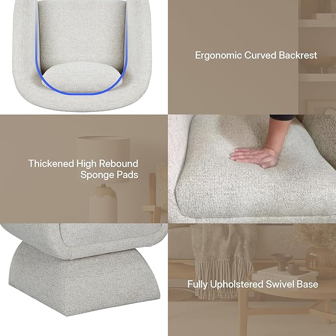 Modern 360° Swivel Accent Chairs 2-Pack Barrel Lounge Chairs with Armrests Curved Back and Soft Cushioned Seat Oatmeal