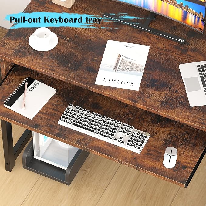 31.5 Small Computer Desk with Hutch Office Desk Study Table Writing Desk Workstation PC Table for Home Office Space Saving Design Brown