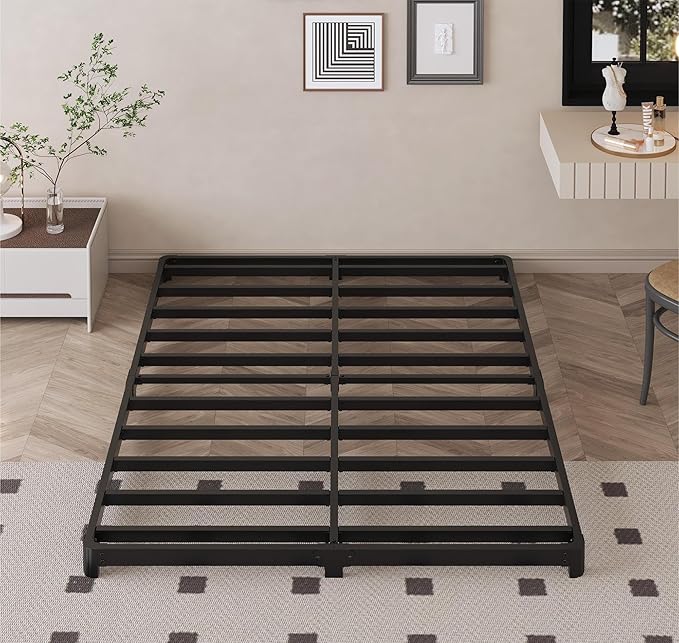 3 inch Low Full Size Bed Frame with Rounded Corner Heavy Duty Metal Easy Assembly Noise Free Black
