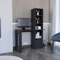 Office Desk with Four-Tier Bookcase and Lower Cabinet Black Finish