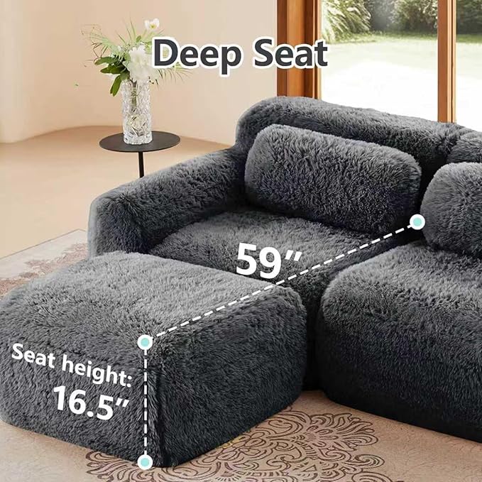 149 Sectional Couches for Living Room Comfy Boneless Couch 4 Seater Cloud Sofa Compressed U Shaped Couch with 2 Ottomans Modern Modular Sectional Plush Floor Sofa No Assembly (Grey)