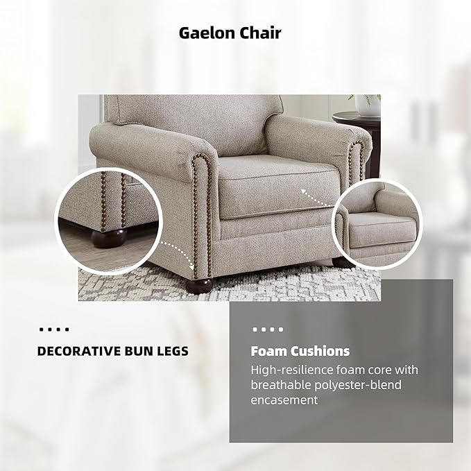 Signature Design by Ashley Gaelon Transitional Upholstered Chair with Nailheads Light Gray