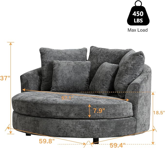 Chifee &amp Vingol 59.8 W Oversized Accent Barrel Chair Large Round Chair with WheelsGrey