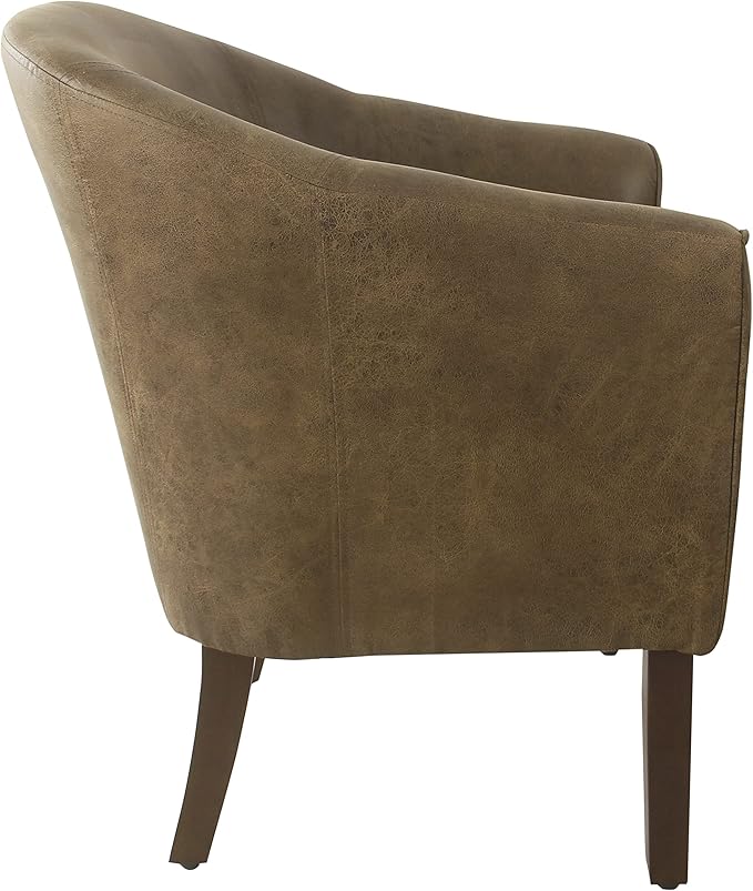 HomePop Modern Barrel Accent Chair Dark Brown Faux Leather