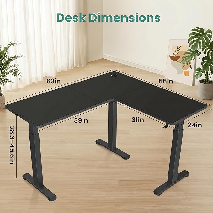 farexon 63x55 Inch L Shaped Standing Desk Electric Adjustable Height Stand Up Desk Corner sit Stand Desk with 39x18 in Mouse Pad Hook Home Office Writing Gaming Computer Workstation Black