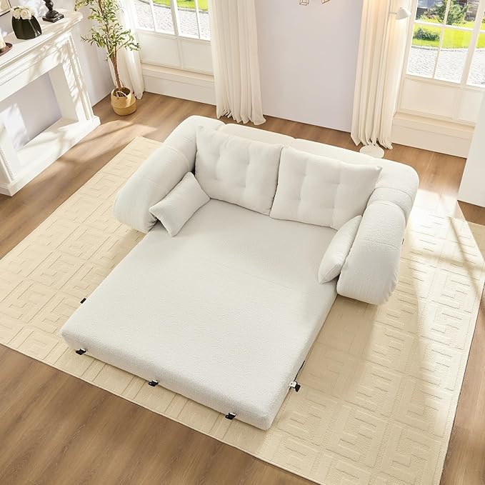 78.7 Folding Sofa Bed3-in-1 DIY Convertible Sleeper SofaTeddy Velvet Couch Bed with ArmrestFoldable Mattress with Back SupportQueen Size Floor Sofa Bed for Living Room Bedroom(Beige)