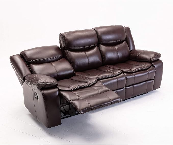 Familymill Breathable Leather Manual Reclining 3-Seat Sofa for Living Room/Office/RV
