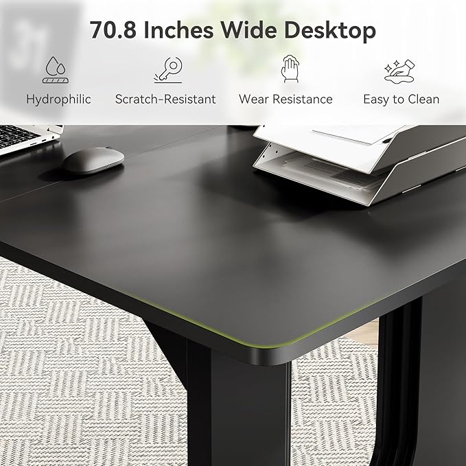 LITTLE TREE 70.8-Inch Home Office Desk White Computer Desk with Storage Study Writing Work Desk for Home Office Spacious Modern Simple Desk Black