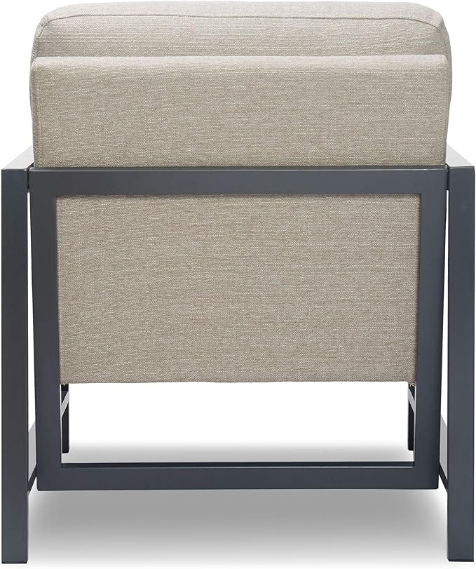 Tommy Hilfiger Russell AccentChair Medium-Soft Pillow Back Mid-Century Modern &amp Industrial Armchair Comfortable LoungeChair for Living Room Bedroom or Office Gray Square Metal Frame in Linen