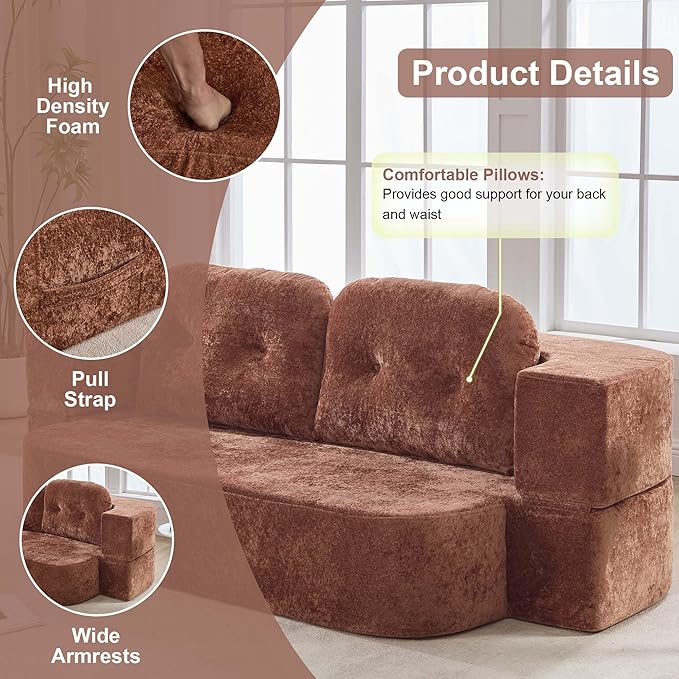 KIVENJAJA 78.7 Boneless Loveseat Convertible Folding Sofa Bed Full Size with Pillows Comfy Cloud Fold Out Couch Foldable Sleeper Sofa Bed for Living Room Small Spaces Office Apartment Orange