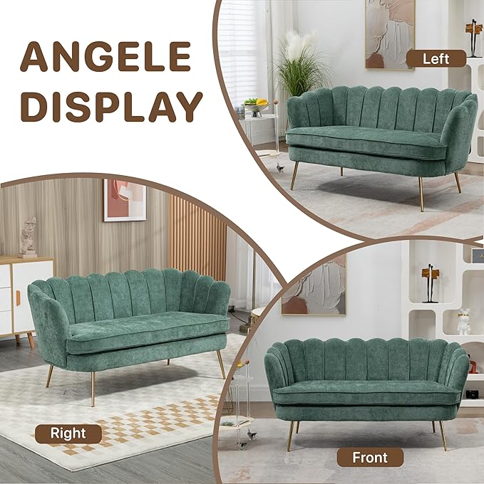 Mlmh &amp Kngwa 59 Small Chenille Loveseat Sofa 2 Seater Couch Settee with Gold Metal Legs Comfy Upholstered Floral Mini Sofa for Bedroom Living Room Apartment Green