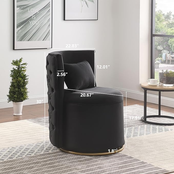 360° Swivel Accent Chair Velvet Chair with Storage Function Curved Chair with Gold Metal Base Accent Chair for Living Room Bedroom Home OfficeApartment-Black
