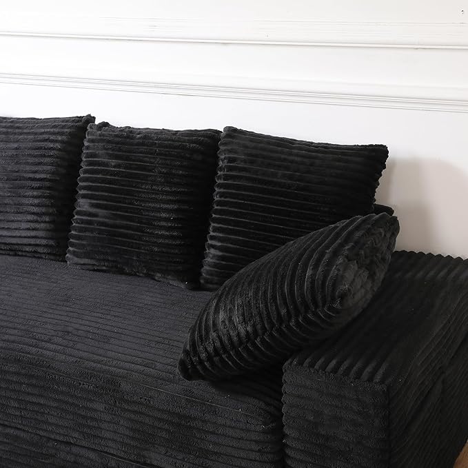 Sectional Sofa with Storage Ottoman Modern Cloud Couch with Deep Seat Modular Sectional Couches for Living Room Apartment Office Black