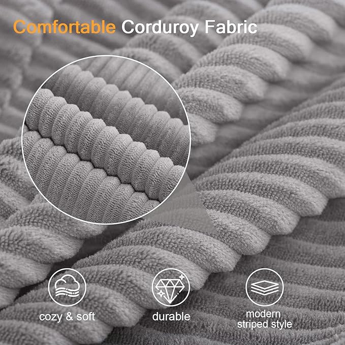 COMAX Convertible Sofa Bed Folding Floor Couch Corduroy Fold Out Couch Bed Futon Sleeper Mattress with Pillows Boneless Sofa Comfy Lounge Loveseat for Living Room Bedroom Light Grey
