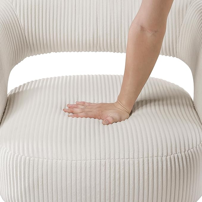 Lexicon 360 Degree Swivel Accent Chair Modern Comfy Corduroy Round Barrel Chair Open Back Plush Foam Cushions Metal Swivel Base for Living Room/Bedroom/Office Beige
