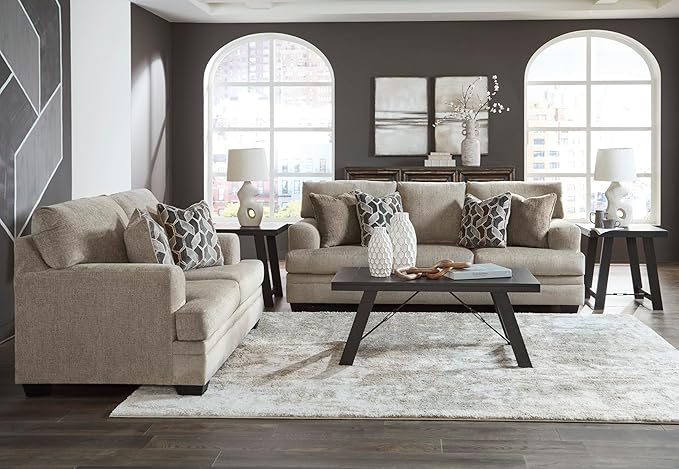Signature Design by Ashley Stonemeade Casual Sofa with 4 Toss Pillows Light Brown