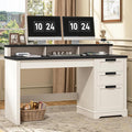 Vabches 55 Farmhouse Executive Desk with 3 Drawers Wooden Computer Desk with Keyboard Tray Home Office Desk with File Drawer (Fits A4 Size) for Work and Study White and Black