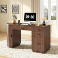 ONBRILL 58 Inch Fluted Executive Desk Computer Desk with Storage Drawers &amp File Drawer Modern Home Office Desk with Charging Station for Working Studying Writing Walnut