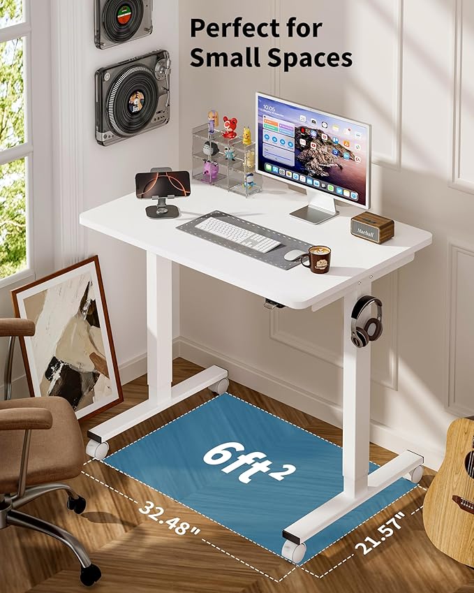 Okin Small Electric Standing Desk 36 x 24 Whole Piece Height Adjustable Desk White Sit to Stand Computer Workstation with Wheels for Home Office